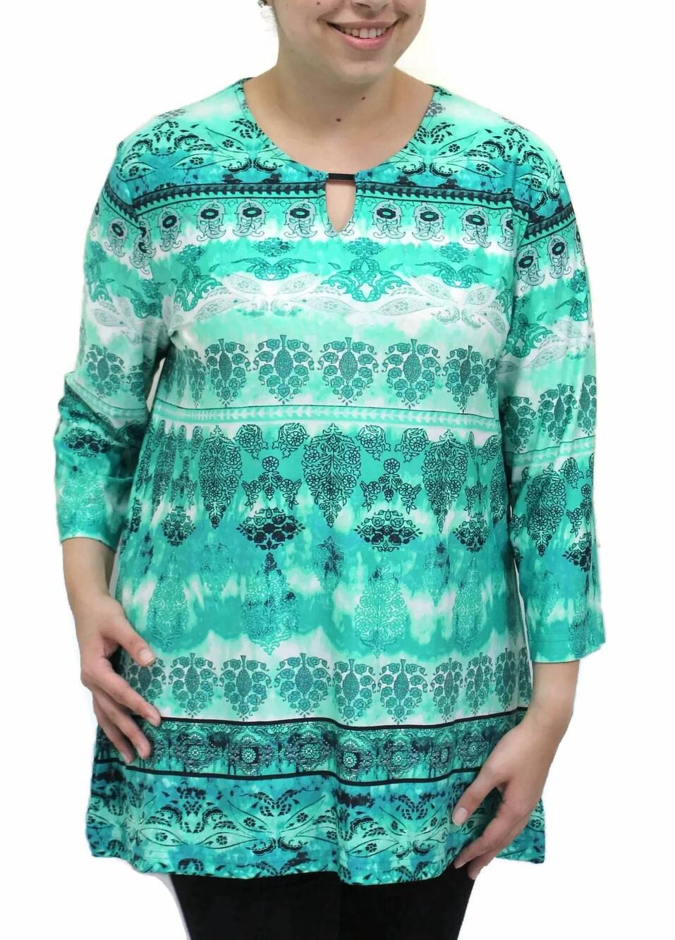 NEW SOUTHERN LADY rylan border print tunic top in green